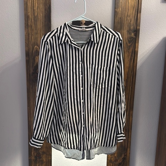 Jane and Delancey Tops - Black and White Striped Shirt